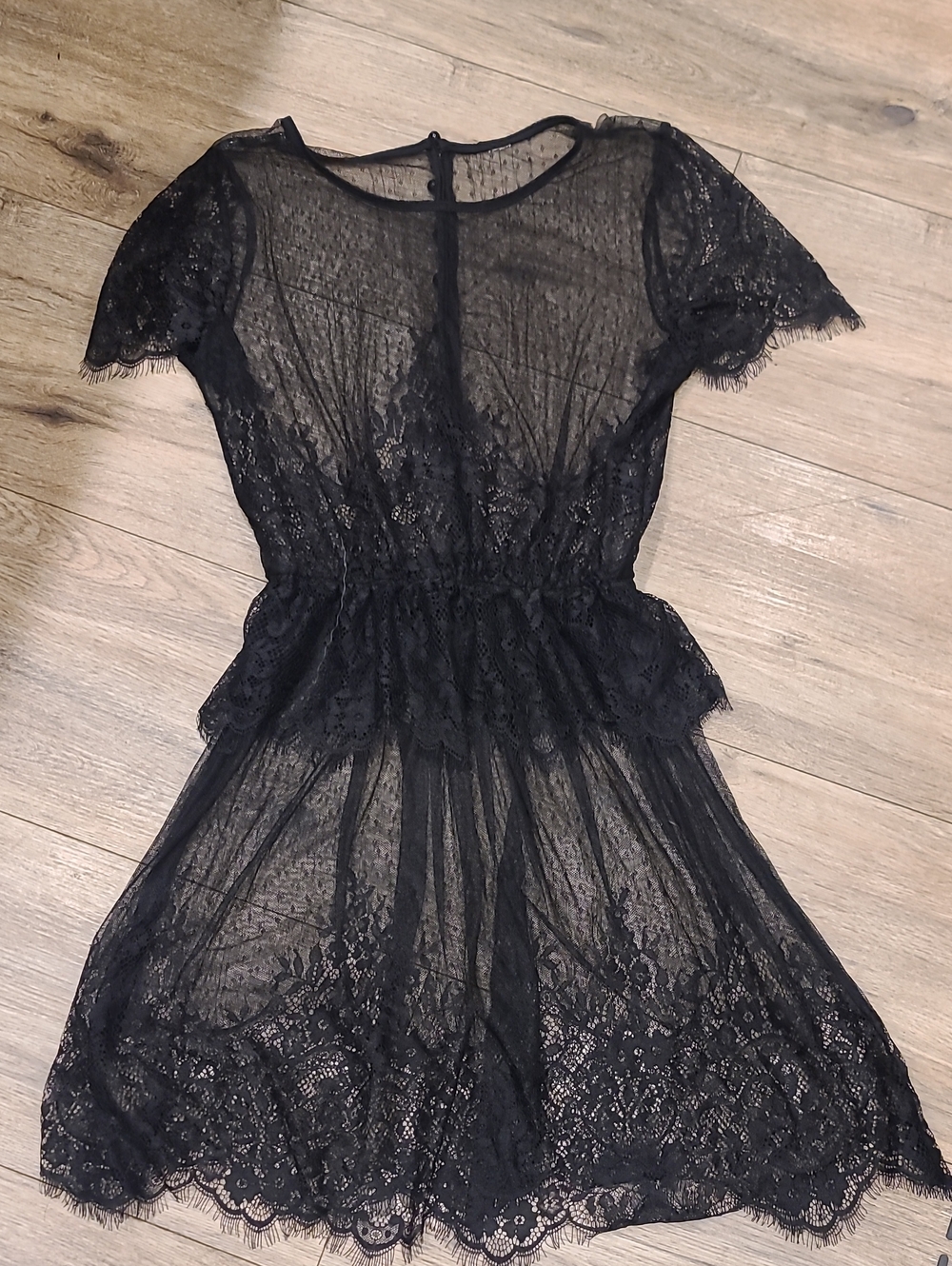 Goth Punk Sheer Black Lace Mini Dress Scalloped Ruffle Small